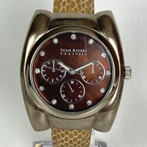 Joan Rivers Classics Watch Women 38mm Silver Tone Brown Dial New Battery 8.5"